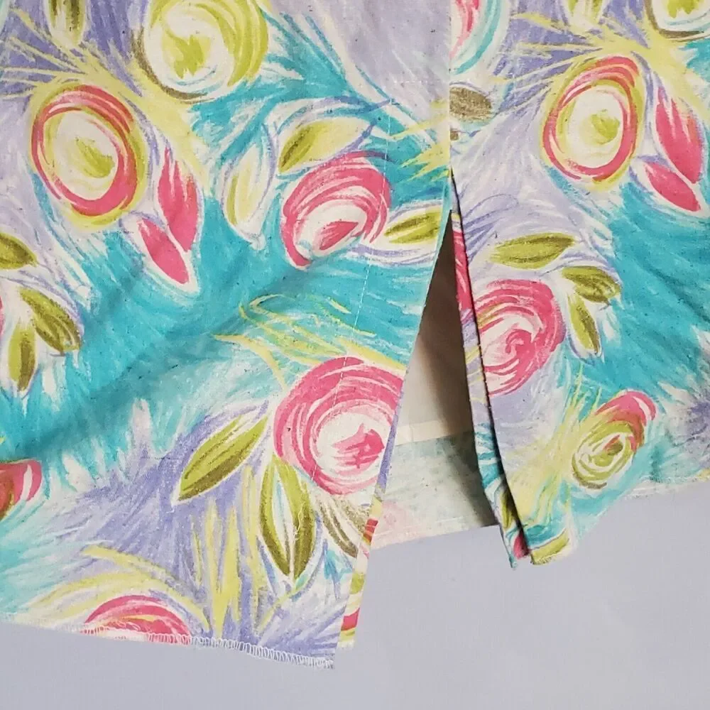Vintage Silk Skirt Womens Size 14  Blue Pink Midi Cottage Coquette 80s Glam Rock
